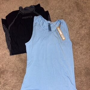 SKIMS Black Long Sleeve Tee and blue tank